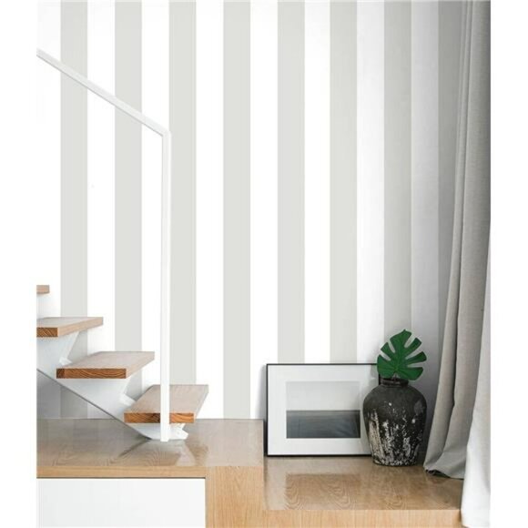 Guvana Grey White Peel and Stick Wallpaper Striped Removable Wall Covering - Picture 1 of 7